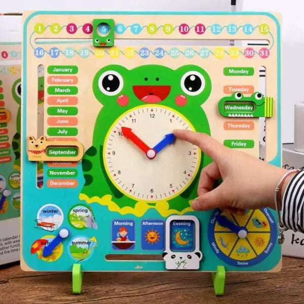 Wooden toys Kids Multi functional Calender Clock