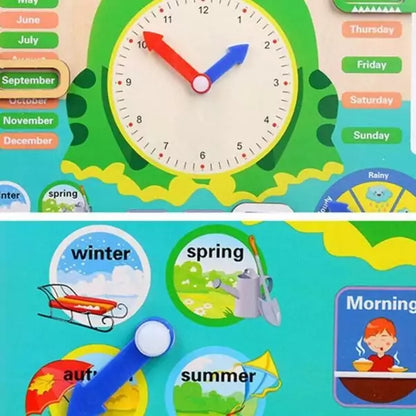 Wooden toys Kids Multi functional Calender Clock